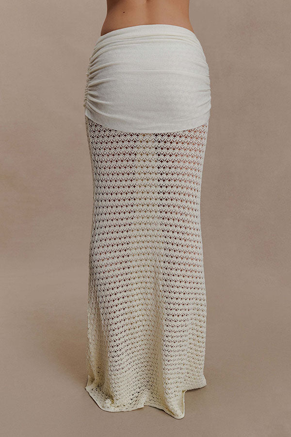 Mania Knit Hardware Detail Bell Sleeve Crop Top and Gathered Overlay Sash Stretch Maxi Skirt Set