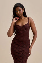 Lace Spaghetti Strap Sweetheart Corset Mermaid Maxi Dress