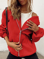 Solid Drawstring Zip Up Oversized Hoodie