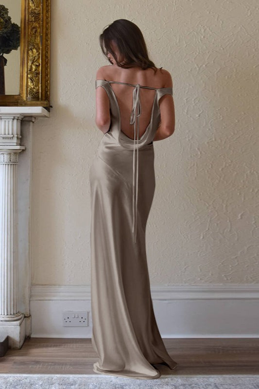 Satin Cowl Neck Wide Strap Slip Maxi Dress