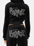 Letter Rhinestone Print Short Hoodie