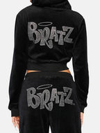Letter Rhinestone Print Short Hoodie