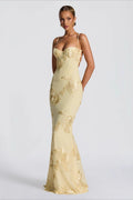 Spaghetti Strap Corset Bodice Floral Lace Appliqué Open Back Mermaid Maxi Dress