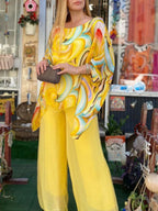 Colorful chiffon print suit two piece set