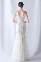 Beaded Mesh Cocktail Maxi Dress