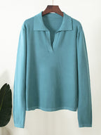 Solid Lapel Neck Knit Sweater