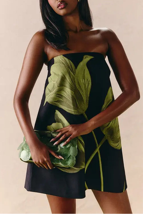 Daphne Retro Botanical Strapless Dress