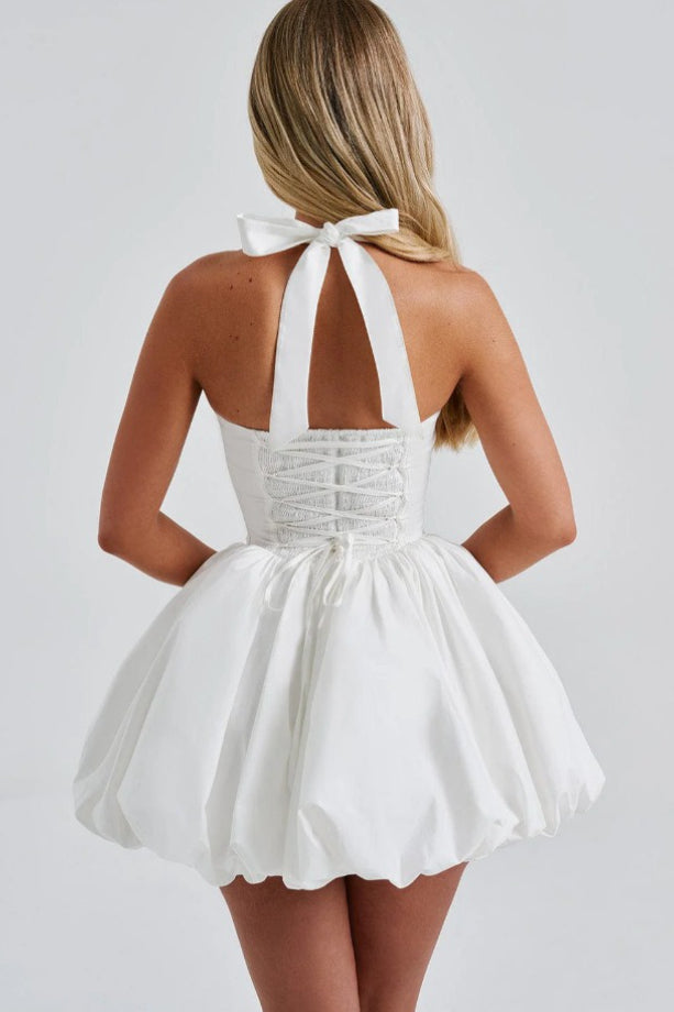 Halter Tie Bow Puffy Tulle Hem Mini Dress