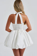 Halter Tie Bow Puffy Tulle Hem Mini Dress