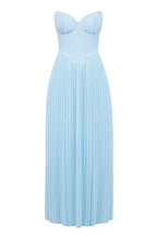 Strapless Sweetheart Pleated Bust Basque Waist Accordion Pleat Maxi Gown