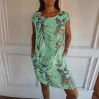 Casual Crewneck Printed Skirt Pocket