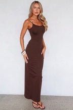 Beaded Spaghetti Strap Scoop Neck Bodycon Maxi Dress