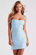 Blue Backless Sequin Bodycon Mini Dress