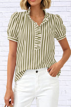 Frill Striped Puff Sleeve Blouse | Chic Women__ Top