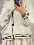 Oversize Star Embroidered Cable Knit Cardigan