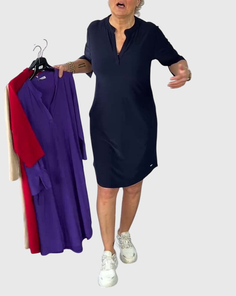 | Solid V-Neck Dress