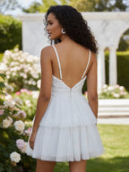 White V-Neck Mini Slip Dress With Flowers For Party 2026