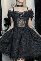 Puff Sleeve Mini Gothic Dress