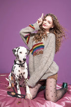 Letter Embroidery Relaxed Crewneck Sweater