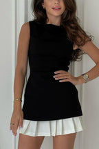 Crew Neck Layered Pleated Hem A-Line Mini Dress
