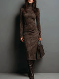 | High Neck Suede Midi Dress