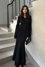 Slim Fit V Neck Blazer Two Piece Set