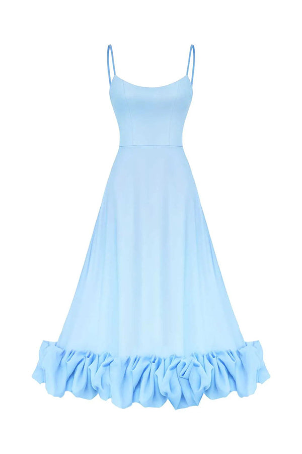 Spaghetti Strap Scoop Neck Ruffled Flounce Hem A-Line Maxi Dress