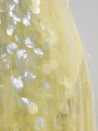 Sequin Sheer Maxi Slip Dress for Women - Butter Yellow Boho Backless V Neck Mermaid Cut Evening Gown - Summer Beach 2026