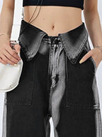 Vintage Wash Turned Waist Boyfriend Jeans