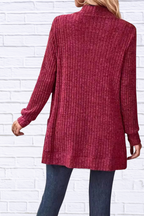 Ribbed Open Front Long Cardigan with Pockets