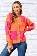 Melissa Woven Right Checkered V-Neck Dropped Shoulder Cardigan