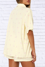 Valentine's Day Printed Collared Neck Short Sleeve Top and Shorts Set