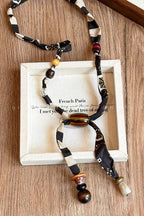 Vintage Pull-out Silk Scarf Beaded Necklace