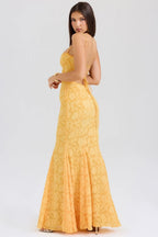 Floral Jacquard Strapless Mermaid Maxi Lace Dress