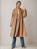 Burgundy Wool Cashmere Blend Wrap Coat For Woman Lapel Elegant Belted Double-Faced Winter Outerwear 2026