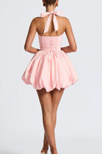 Halter Tie Bow Puffy Tulle Hem Mini Dress