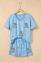 V-Neck T-Shirt and Drawstring Shorts Set