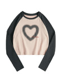 Blurred Heart Print Raglan Long Sleeve Tee