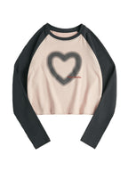 Blurred Heart Print Raglan Long Sleeve Tee