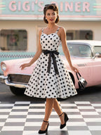Polka Dot Vintage Midi Swing Dress for Women - 1950s A-Line Belted Rockabilly Slip Sun Dress - Summer Holiday Party 2026