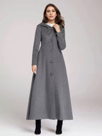 Wool Blend Coat With Hood Dark Navy A-line Flared Maxi Outerwear For Women 2026