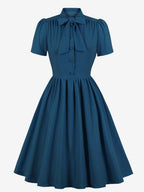 Vintage 1950s Midi Swing Tea Dress for Women - Bow Neck Short Sleeve Fit and Flare Rockabilly Gown - Garden Party 2026