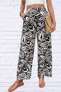 Printed Foliage Black and White  Wide Leg Pants