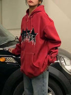 American Style Star Embroidery Fleece Oversized Hoodie