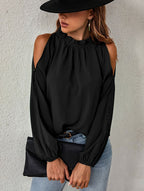 Shirt For Women Red Jewel Neck Casual Long Sleeves Tops