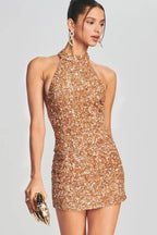 Sequin Halter Neck Sleeveless Bodycon Mini Dress