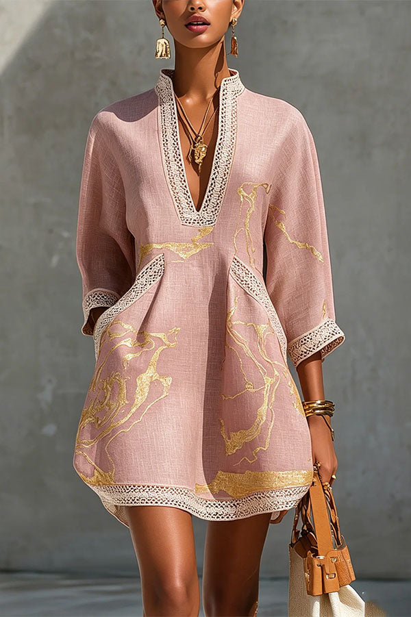 Aurelia Gilded Marble Linen Tunic Dress