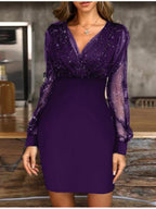 Liber Spring Women's Sequins Solid Color Mini&Short Dresses