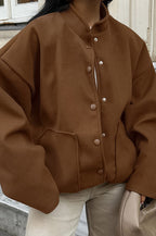 Thick Wool Brown Elastic Hem Coat