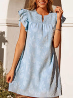 Floral Embossed Ruffle Sleeve Mini Dress